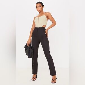 BLACK HIGH WAISTED SEAM DETAIL STRAIGHT LEG PANTS Skinny cigarette